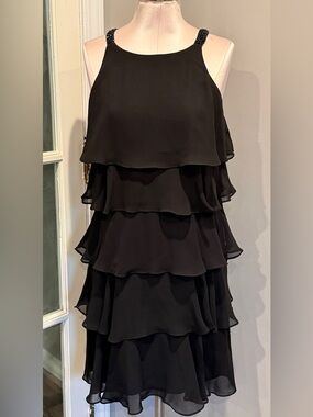 Vintage Y2K SL Fashions Black Layered Chiffon Cocktail Dress